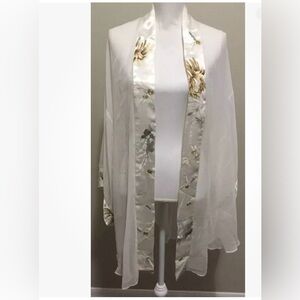 Natori Women's Embroidered Floral Sheer Robe Kimono Golden Pastel Size Small NWT